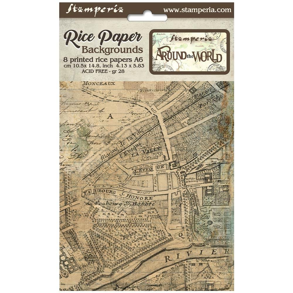 Around the World - Assorted Rice Paper Backgrounds A6 8/Sheets - Stamperia