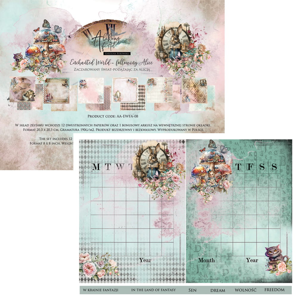 8x8 - Enchanted World - Following Alice - 12 Double Sided Papers - Alchemy Of Art