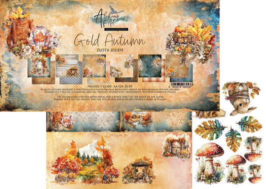 12x12 - Gold Autumn - 6 Double Sided Papers - Alchemy Of Art