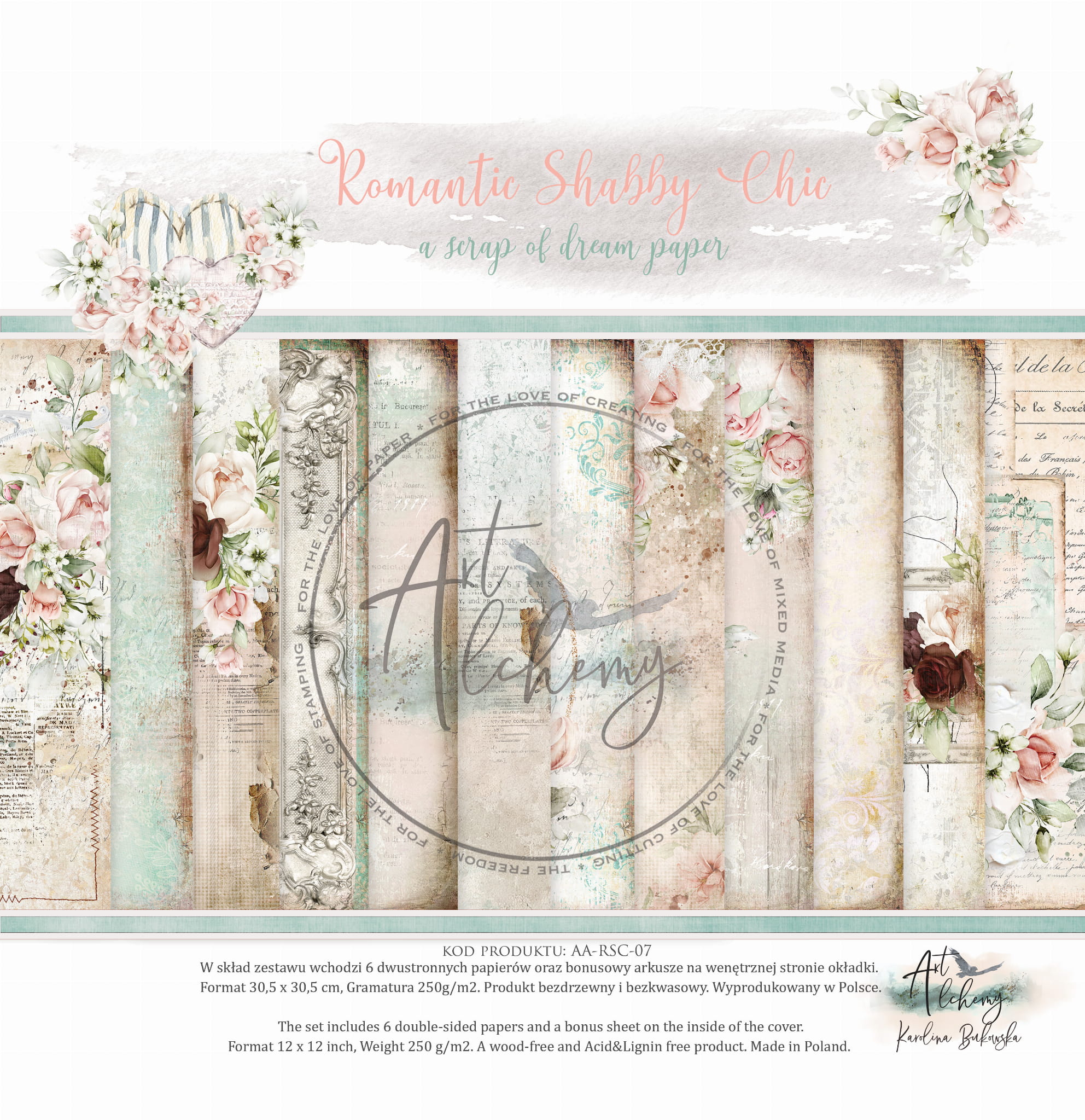 12x12 - Romantic Shabby Chic - 6 Double Sided Paper Set - Alchemy Of Art