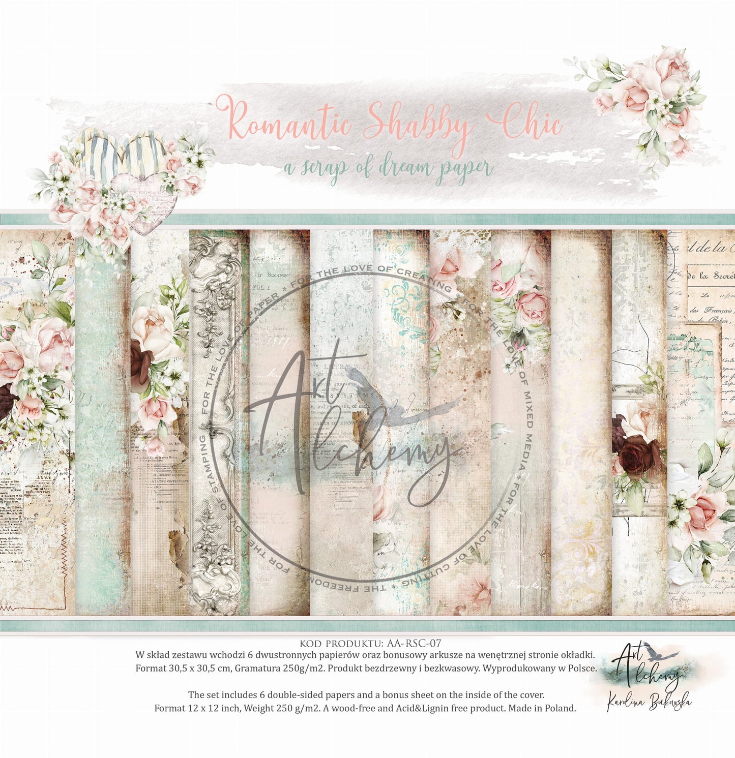 12x12 - Romantic Shabby Chic - 6 Double Sided Paper Set - Alchemy Of Art