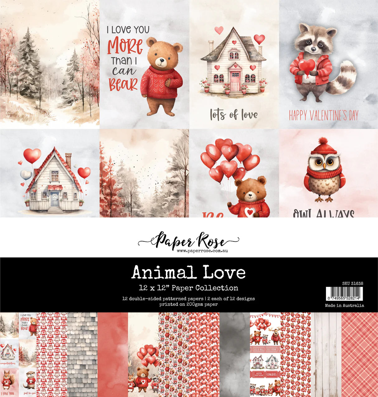 12 x 12 Inch - Animal Love - Double Sided Paper - Paper Rose