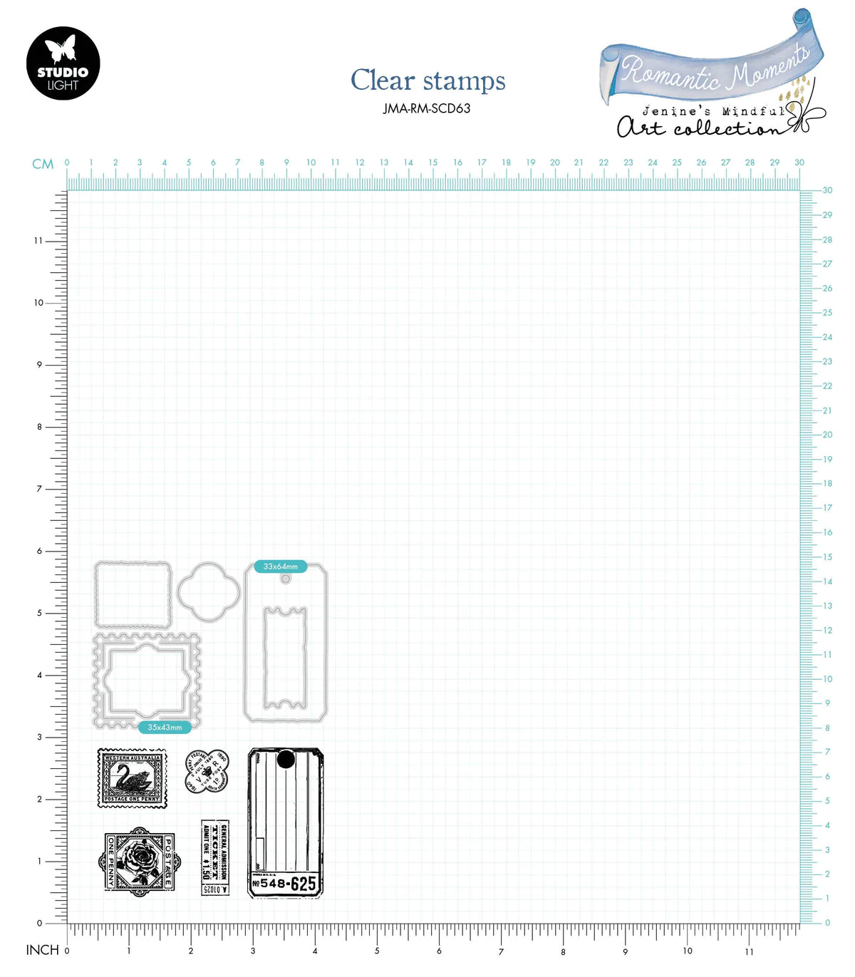Stamp & Cutting Die - Postage Stamps - Romantic Moments - Jenine's Mindful Art - Studio Light
