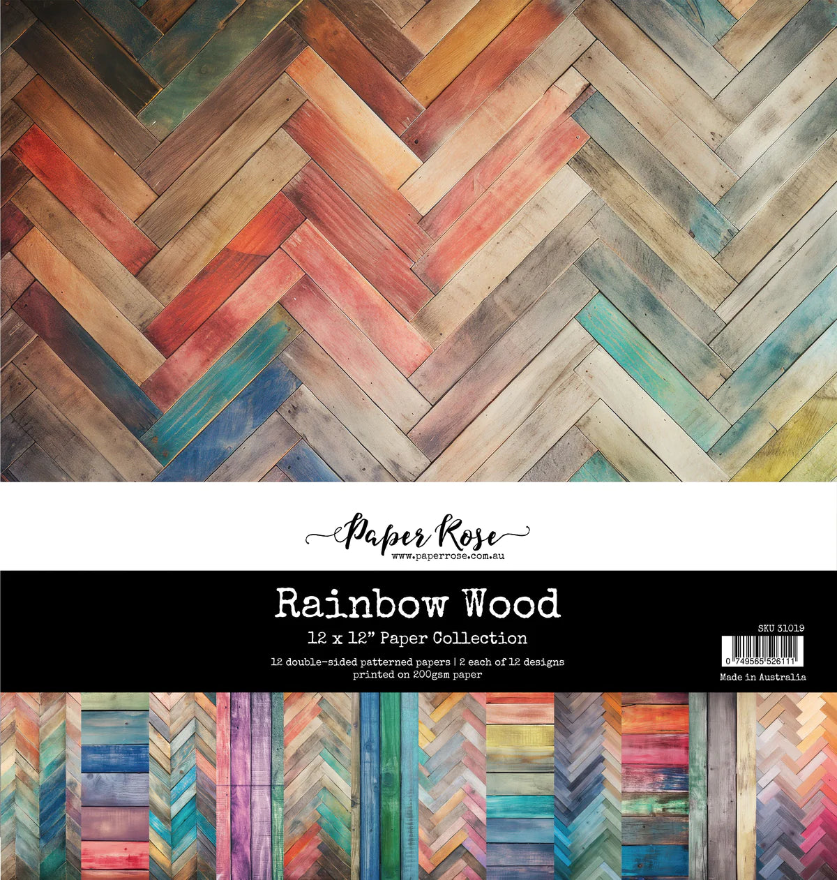 12 x 12 Inch - Rainbow Wood - Double Sided Paper - Paper Rose