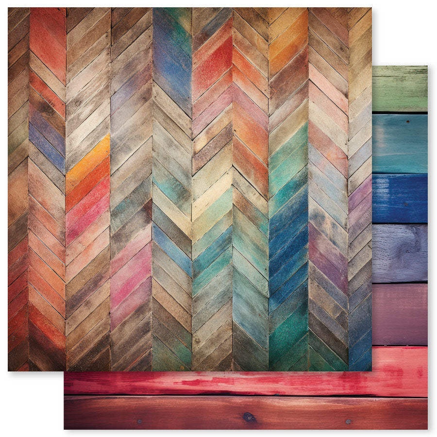12 x 12 Inch - Rainbow Wood - Double Sided Paper - Paper Rose