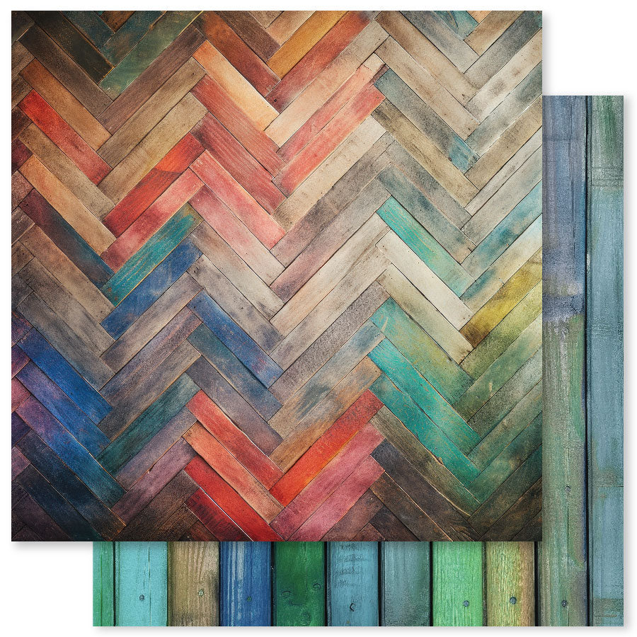 12 x 12 Inch - Rainbow Wood - Double Sided Paper - Paper Rose