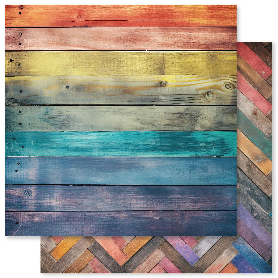 12 x 12 Inch - Rainbow Wood - Double Sided Paper - Paper Rose