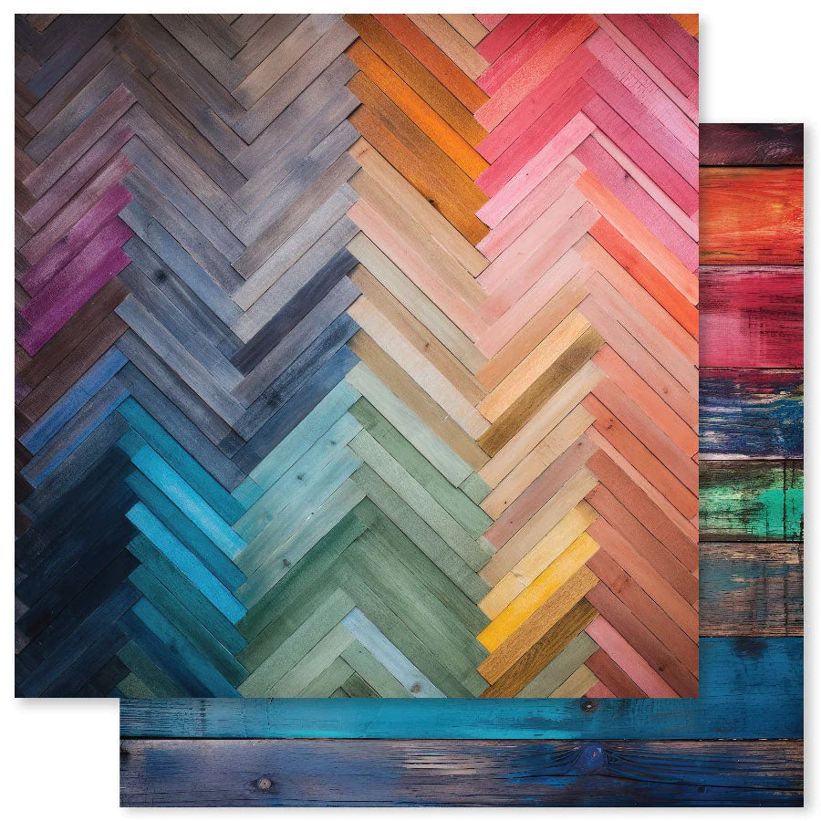 12 x 12 Inch - Rainbow Wood - Double Sided Paper - Paper Rose