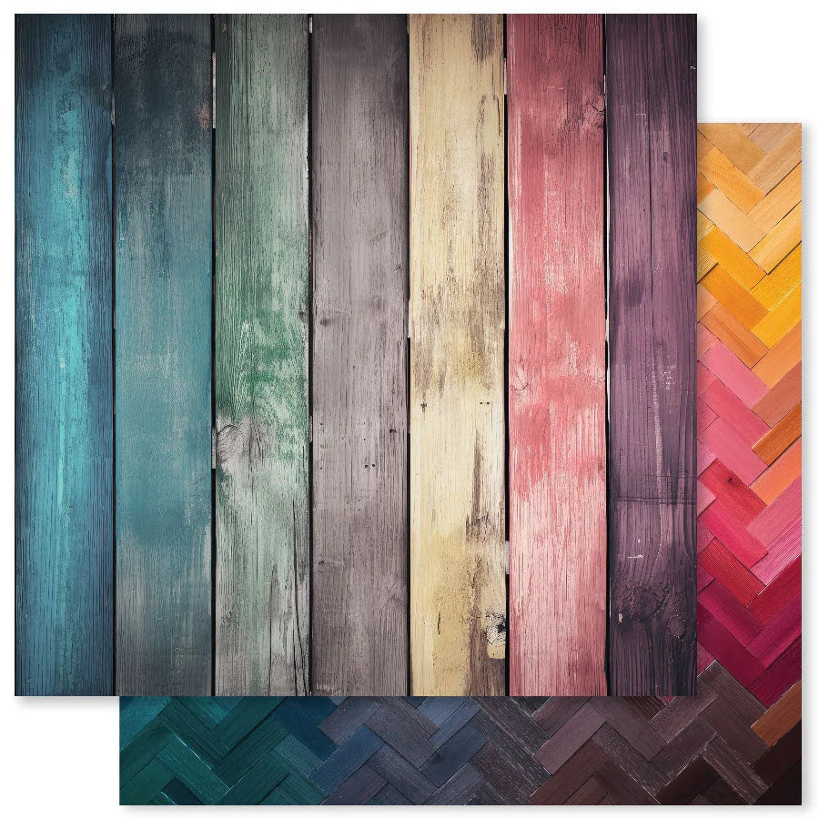 12 x 12 Inch - Rainbow Wood - Double Sided Paper - Paper Rose