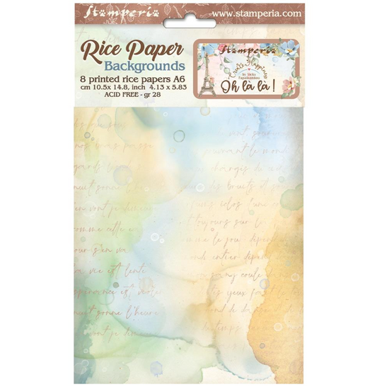 Assorted Rice Paper - Backgrounds A6 8/Sheets - Oh La La - Stamperia