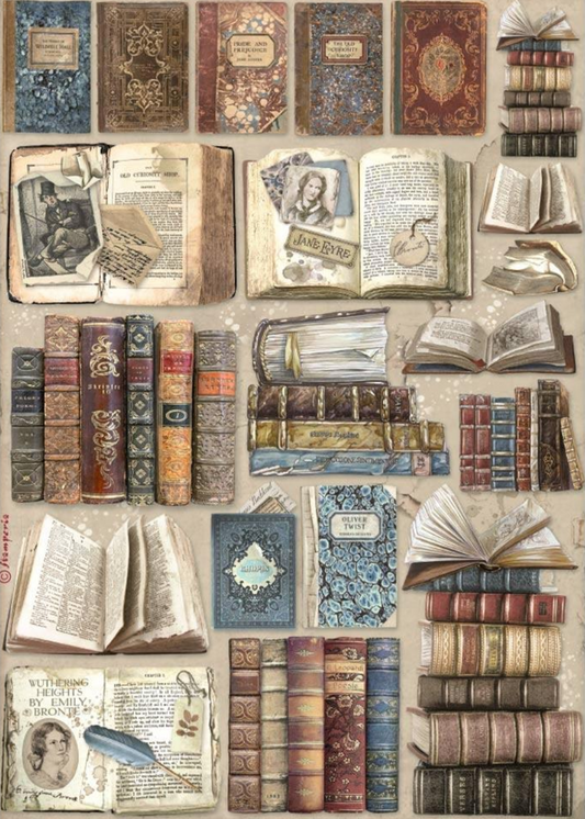 Vintage Library - Books - Rice Paper - Stamperia