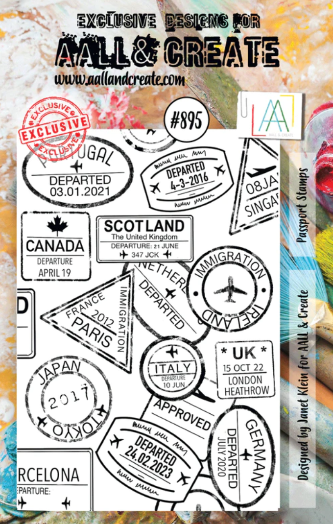 A7 - Passport Stamps - AALL and Create - Designer Janet Klein - Clear Stamp Set - #895