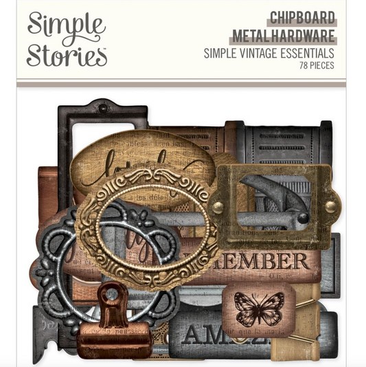Simple Vintage Essentials - Metal Hardware - Chipboard 78/Pkg - Simple Stories