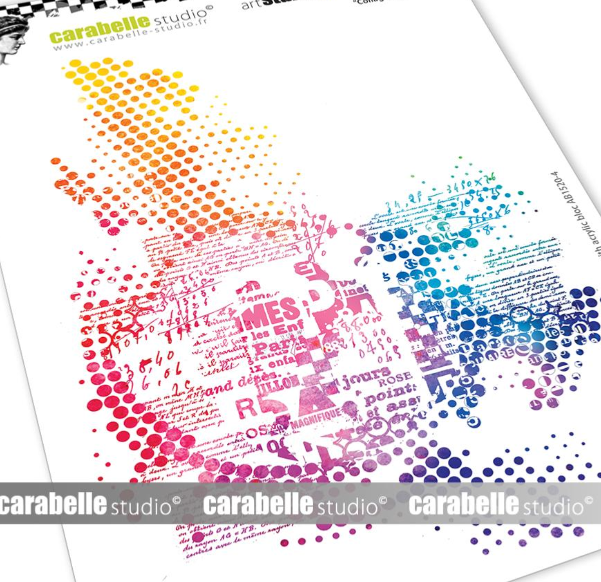 Rubber Cling Stamp A5 - Round Collage and Text - Carabelle Studio