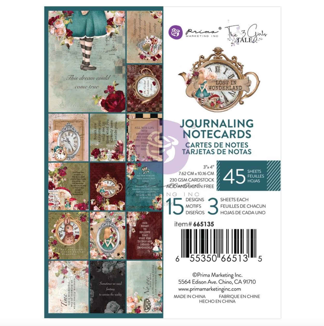 Journaling Cards 3x4 - Lost In Wonderland - Prima Marketing - 45/Pkg