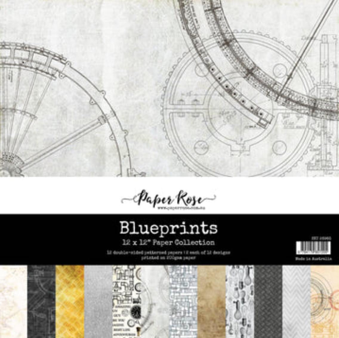12 x 12 Inch - Blueprint - Double Sided Paper - Paper Rose