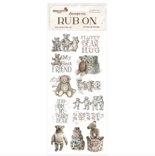 Rub-On - 4x8.5 Inch - Brocante Antiques Teddy Bear - Stamperia