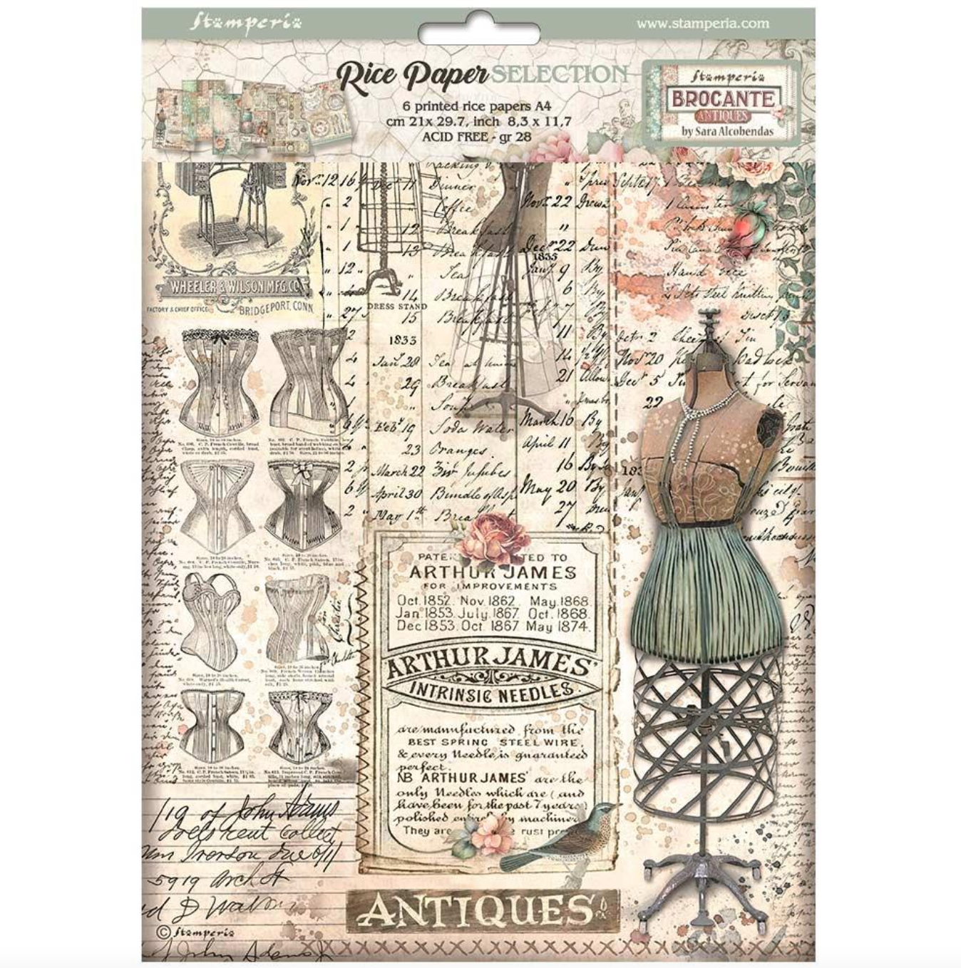 Rice Paper Sheet A4 6/Pkg - Brocante Antiques - Stamperia