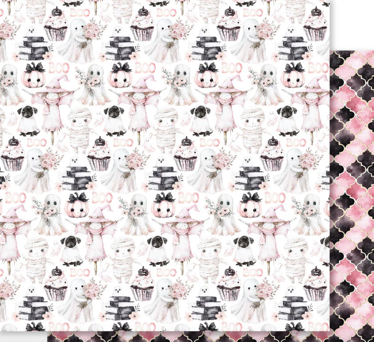 12 x 12 Inch - Pink Halloween - Double Sided Paper - Paper Rose