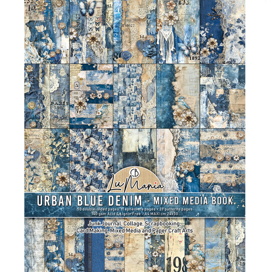 A4 Maxi Mixed Media Book - Urban Blue Denim - 50 Double Pages - Ciao Bella