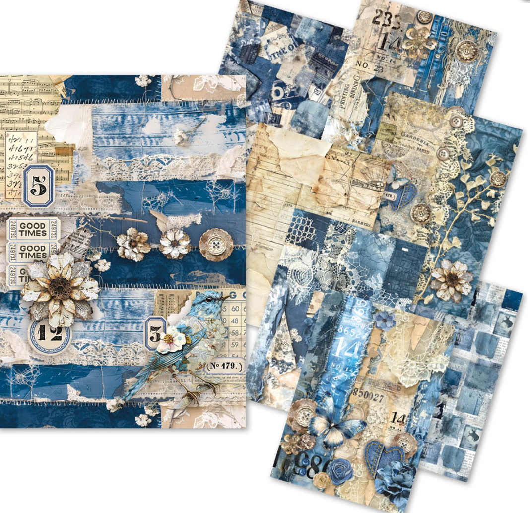 A5 Mixed Paper Pack - Blue Denim - Vellum / Tissue - 8 Sheets - Ciao Bella