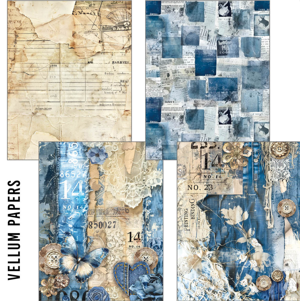 A5 Mixed Paper Pack - Blue Denim - Vellum / Tissue - 8 Sheets - Ciao Bella