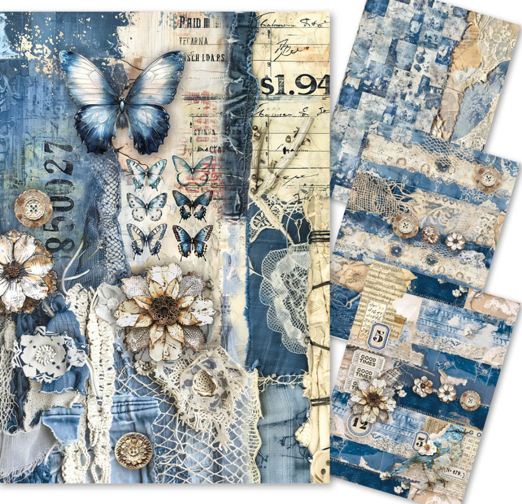 A4 Mixed Media Rice Paper - Urban Blue Denim - Set 4/Pkg- Ciao Bella