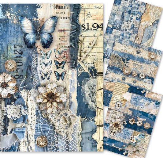 A4 Mixed Media Rice Paper - Urban Blue Denim - Set 4/Pkg- Ciao Bella
