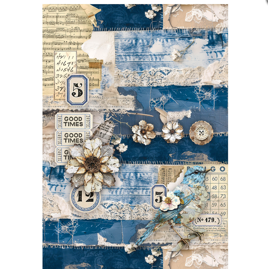 A4 Mixed Media Rice Paper - Urban Blue Denim - Set 4/Pkg- Ciao Bella