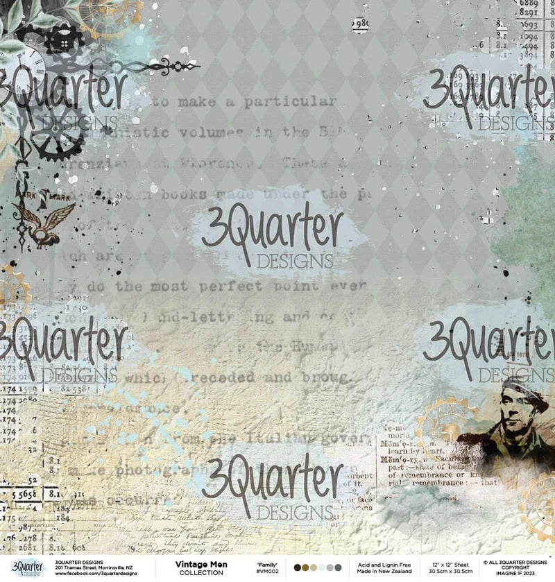 12x12 - Vintage Man - Paper Set - 3Quarter Designs