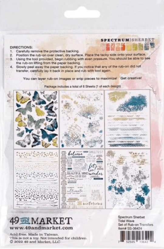 49 and Market - Spectrum Sherbet Tidal Wave Rub-On Transfer Set - Messy Papercrafts