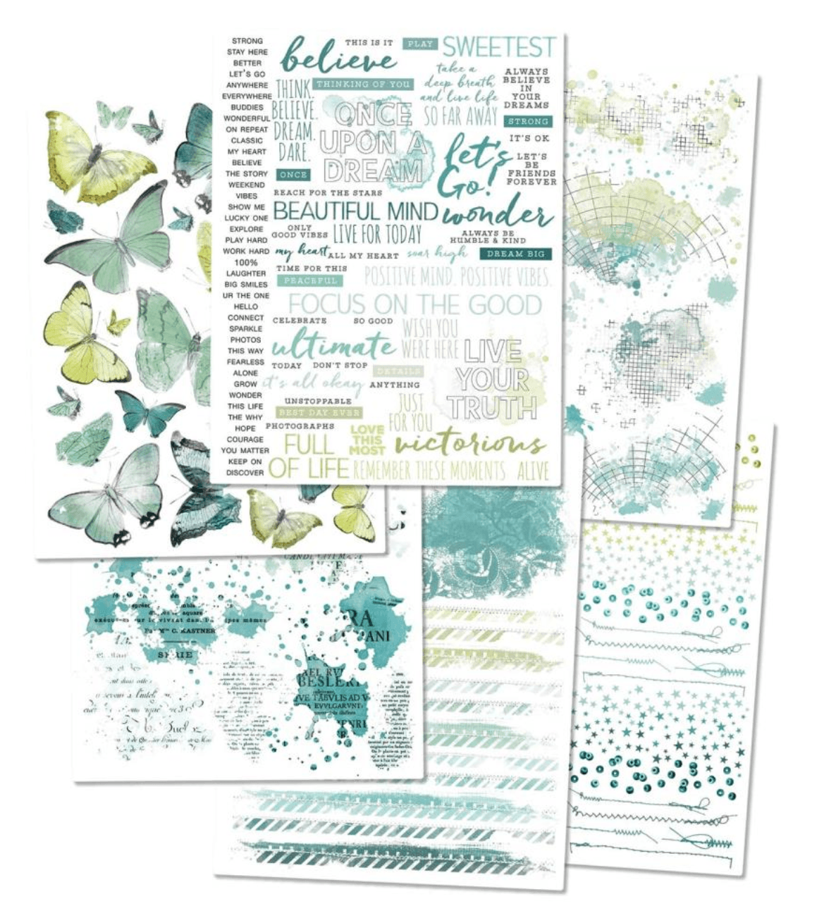 49 and Market - Spectrum Sherbet Tidal Wave Rub-On Transfer Set - Messy Papercrafts