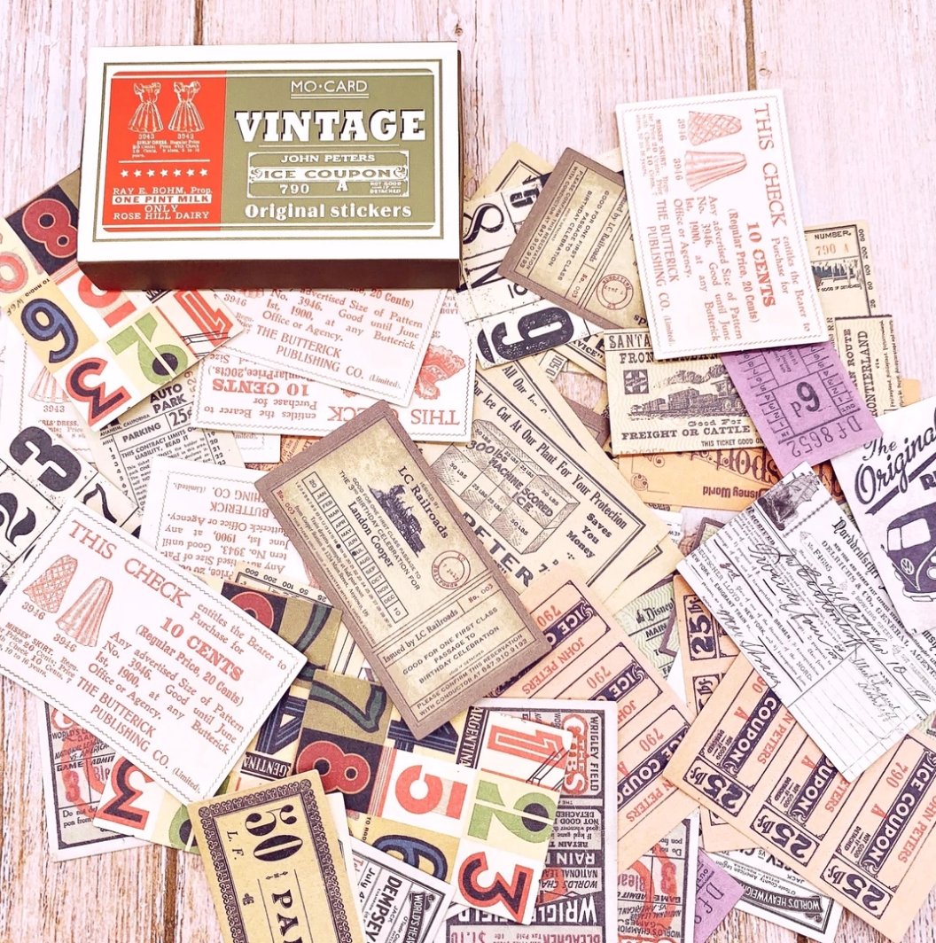 60 Piece Vintage Coupon Stickers Washi Tape Shop