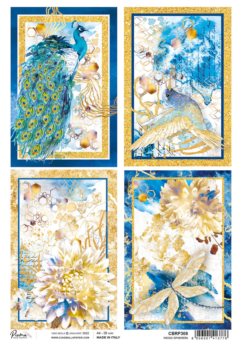 Rice Paper A4 - Indigo Ephemera - Piuma - Ciao Bella