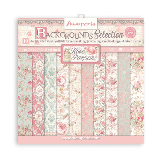 8x8 Inch - Background Selection - Rose Parfum - Scrapbooking Pad - Stamperia