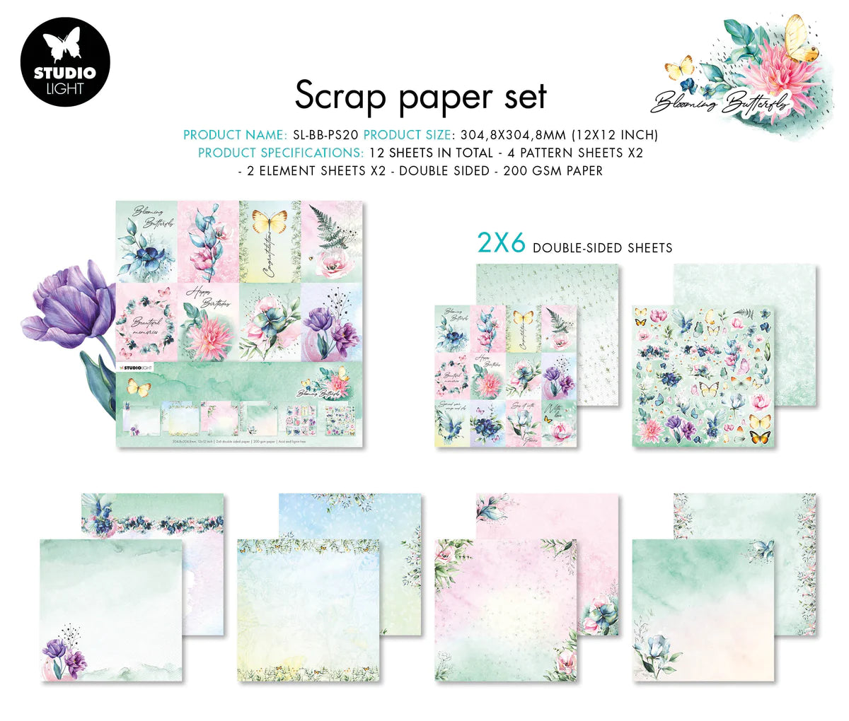 12x12 - Blooming Butterfly - Paper Set - Studio Light