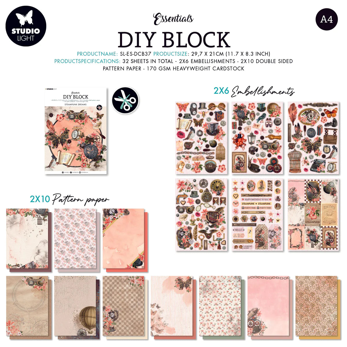 Steampunk Dreams - A4 DIY Paper Block - Die Cuts - Studio Light