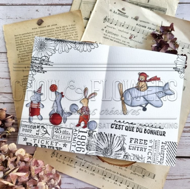 Chou and Flowers - CLEAR STAMP OURSON NOEL - Bear in Airplane - 3.5 x 5 inch Chou and Flowers