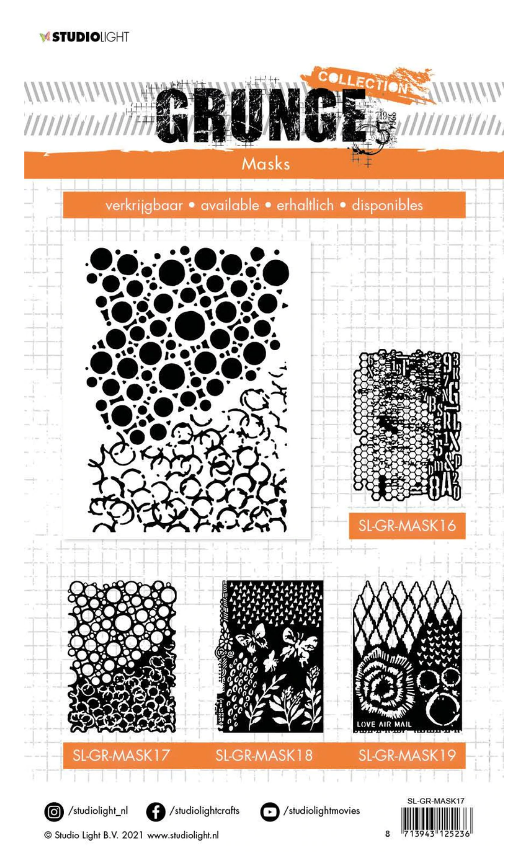 Studio Light - Mask Grunge Collection 210x148mm Nr. 17 Studiolight