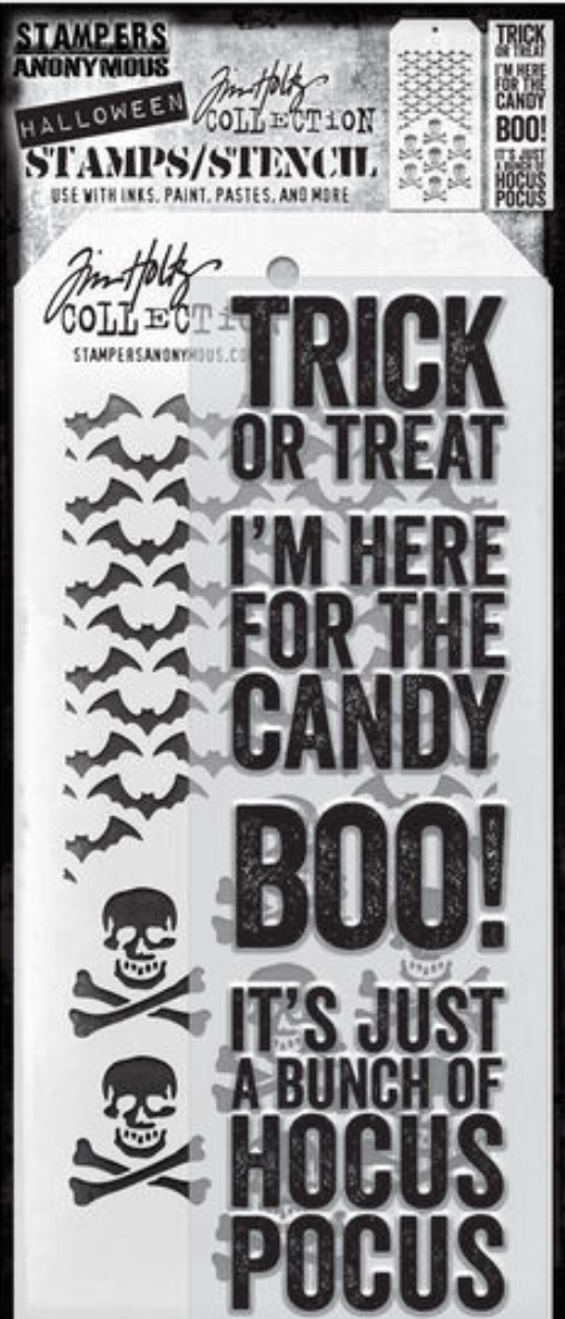 Tim Holtz Bold Frights Stamps and Crossbones & Batground Stencils