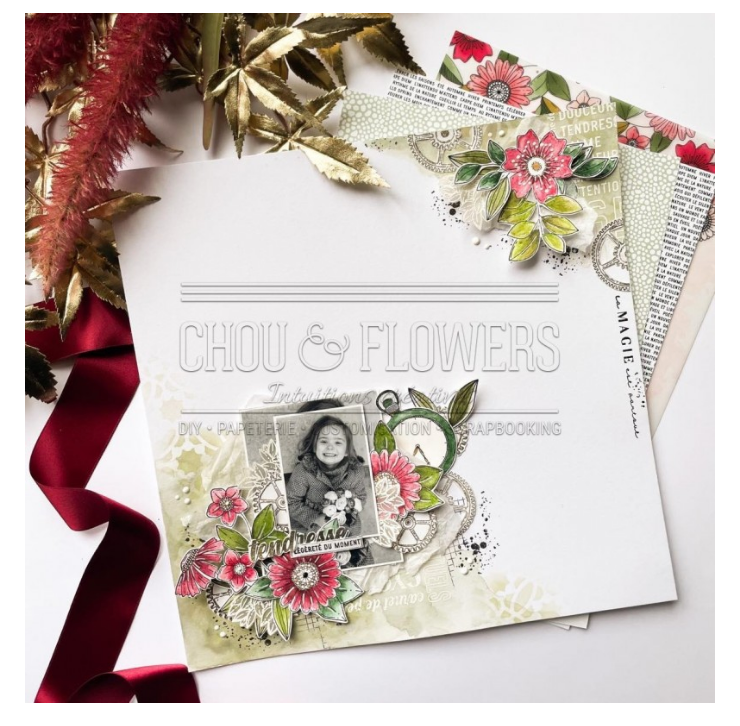 Rubber Stamp Set - 6x8 Inch - FLORAISON - Chou and Flowers