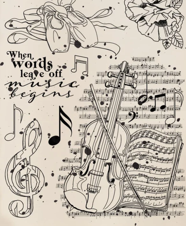Clear Stamp Set - Music Begins - 6x8 - Ciao Bella