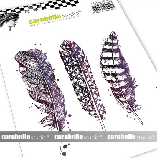 Rubber Cling Stamp A6 - 3 Plumes / 3 Feathers - Carabelle Studio