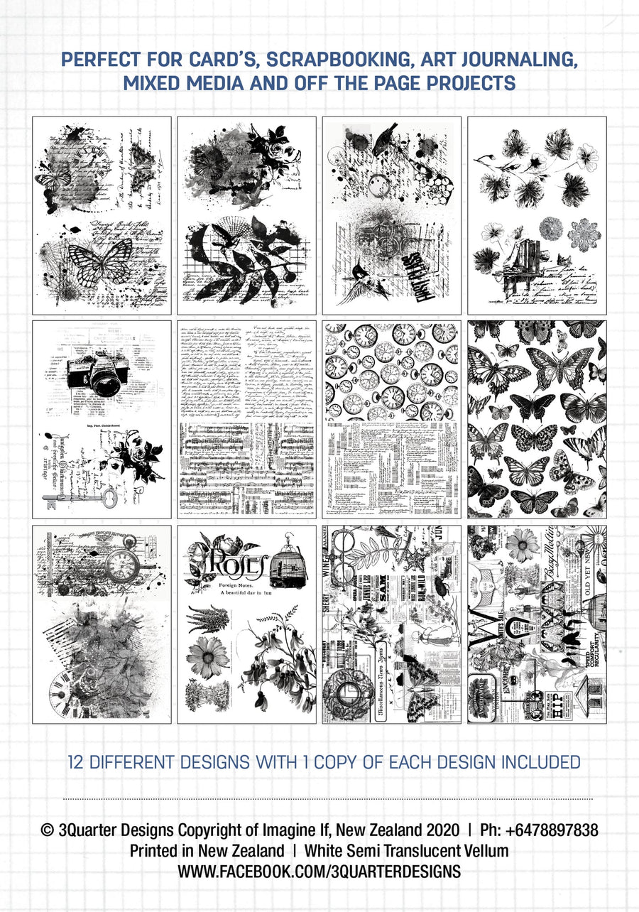 A5 -  Nature & Texture - Vellum 12 Sheet Pack - 3 Quarter Designs