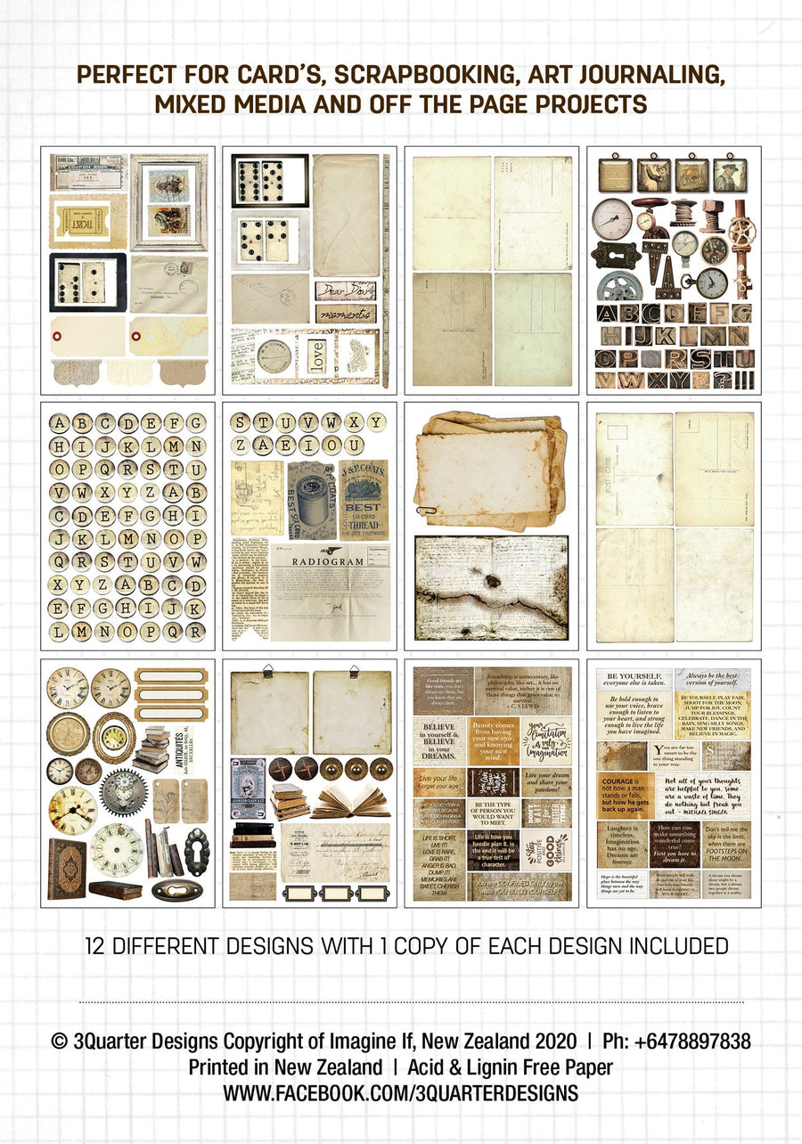A5 - Vintage Life - Ephemera Fussy Cutting Pack - 3 Quarter Designs