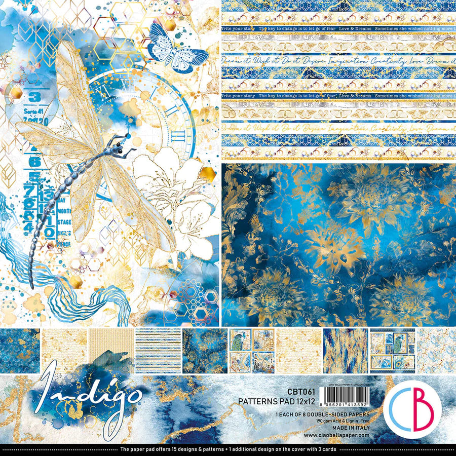 12x12 - Indigo - Patterns Pad - 8/Pkg - Ciao Bella