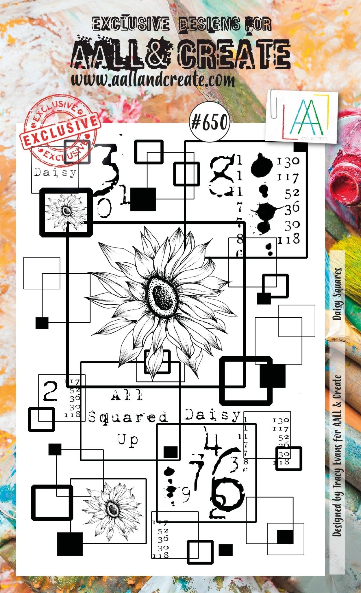 Aall and Create - Daisy Squares - A6 - Designer Tracy Evans - Clear Stamp Set - #650 Aall & Create