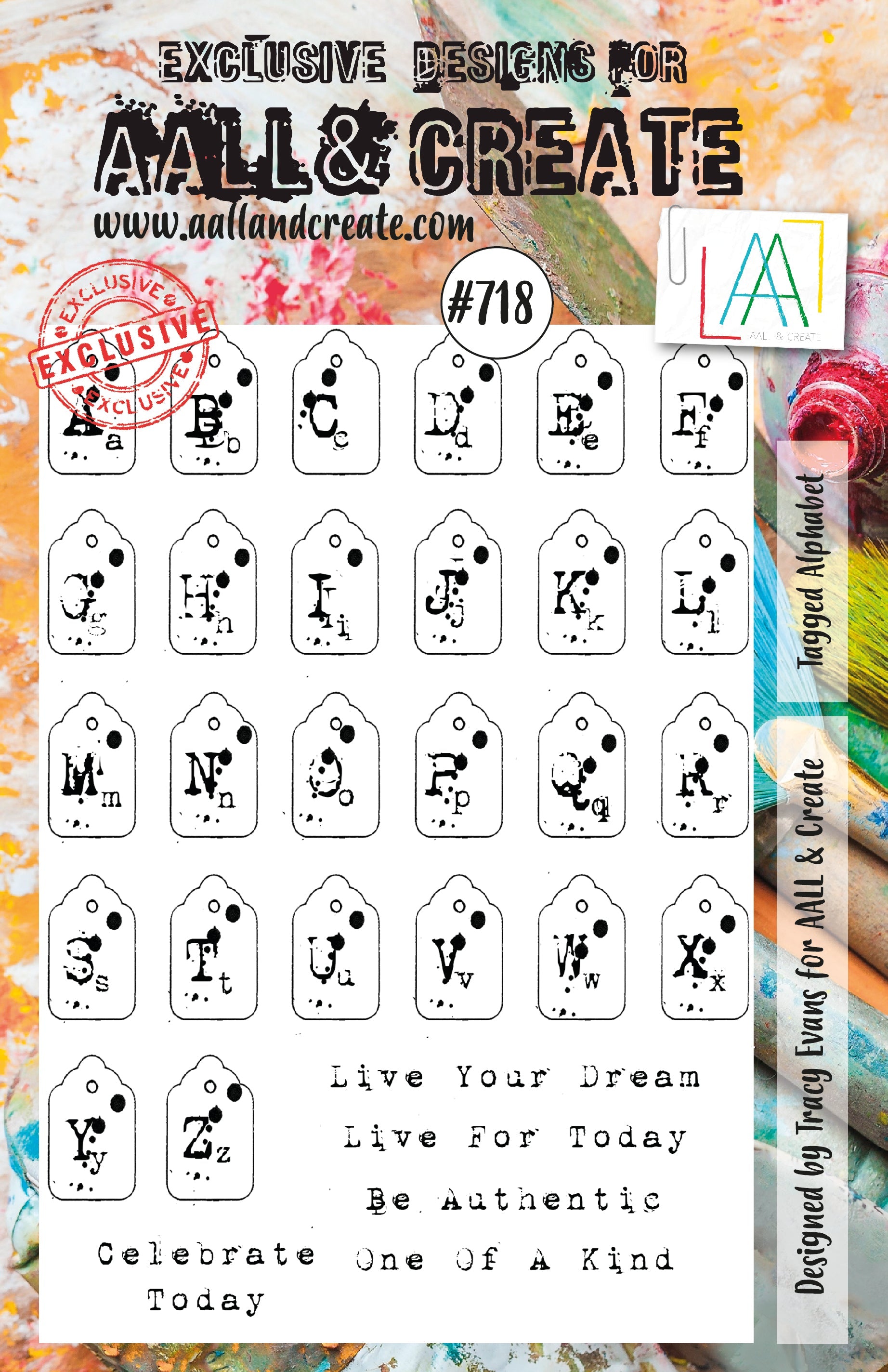 AALL and Create - Tagged Alphabet - A5 - Designer Tracy Evans - Clear Stamp Set - #718 - Messy Papercrafts
