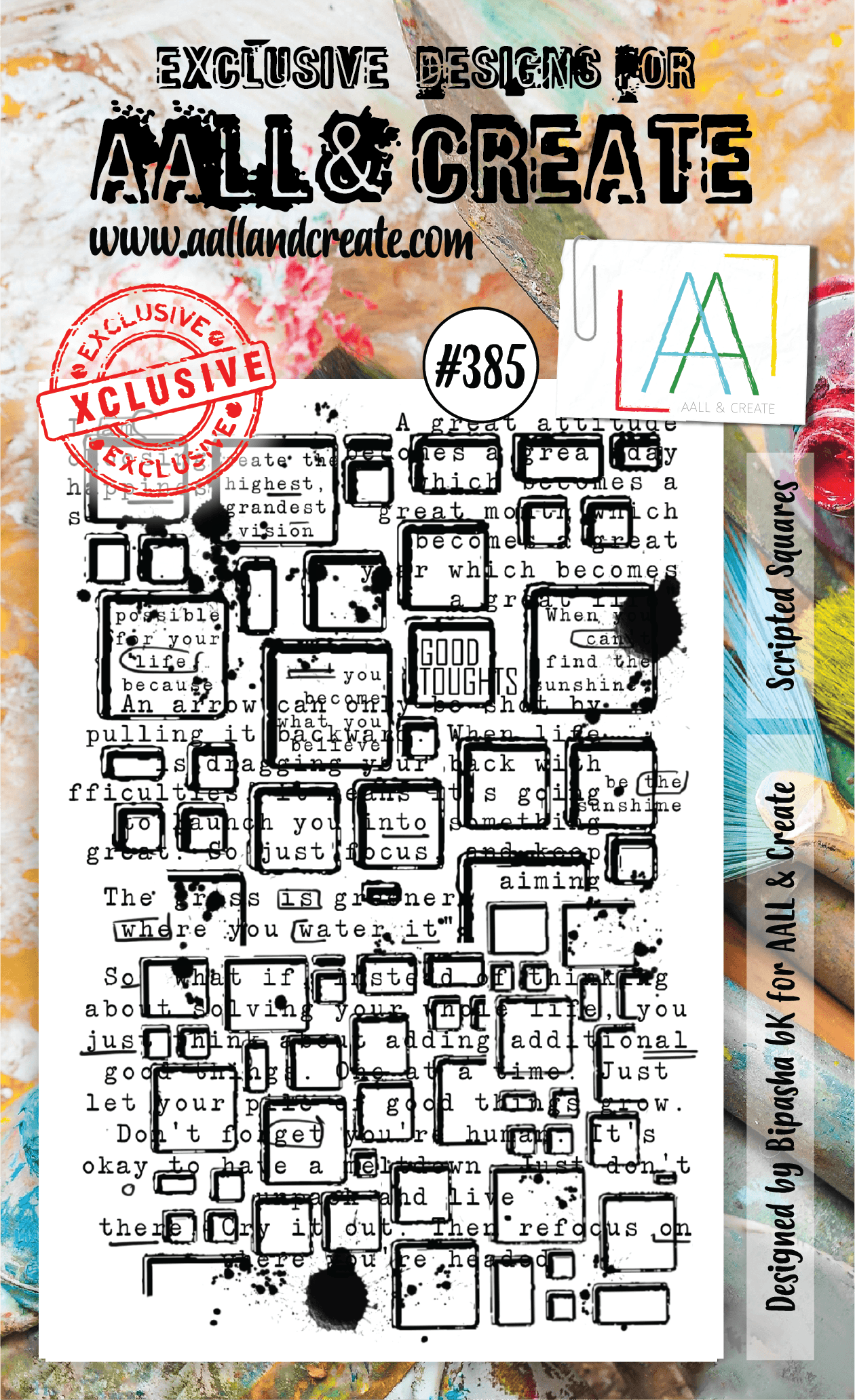 ALL and Create - Scripted Squares - A6 - Designer Bipasha BK - Clear Stamp Set - #385 - Messy Papercrafts