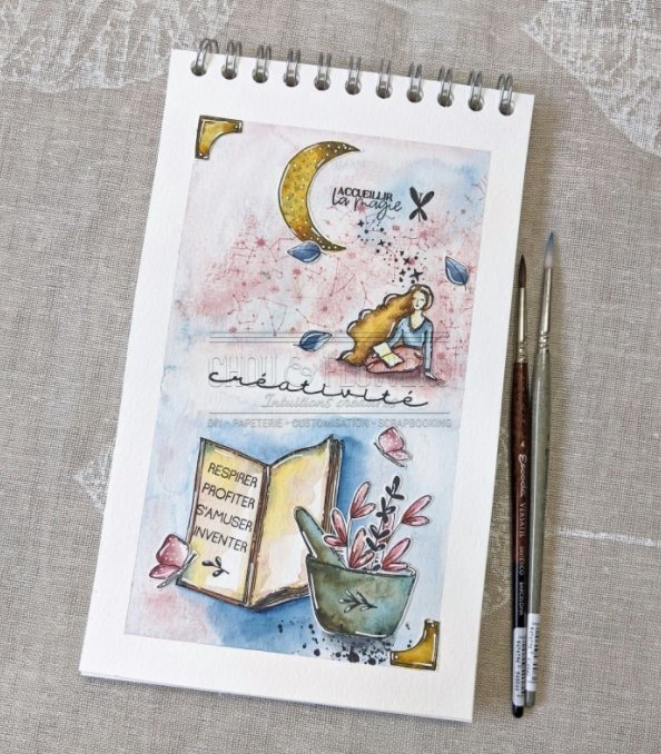 Chou and Flowers - CLEAR STAMP CREATIVITY - Collection Dans La Lune - 4.5 x 9 inch Chou and Flowers